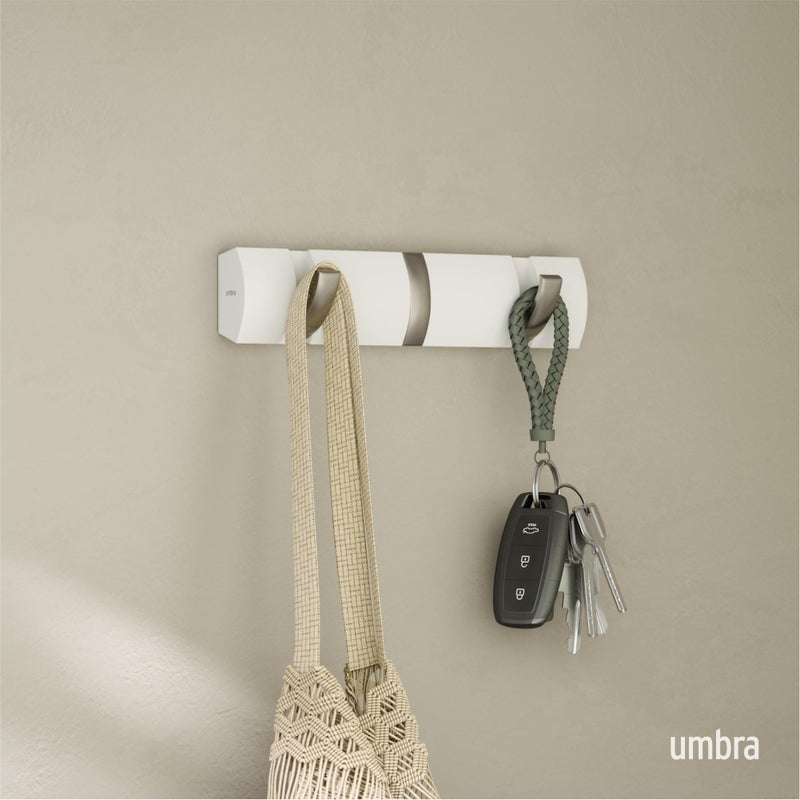 Umbra Flip Wall-Mounted Coat Rack with 3 Hooks â€“ Modern, Space-Saving Storage for Hats, Jackets, Bags, Entryway, Mudroom, Closet, Bathroom, Bedroom â€“ White/Nickel - Image 2